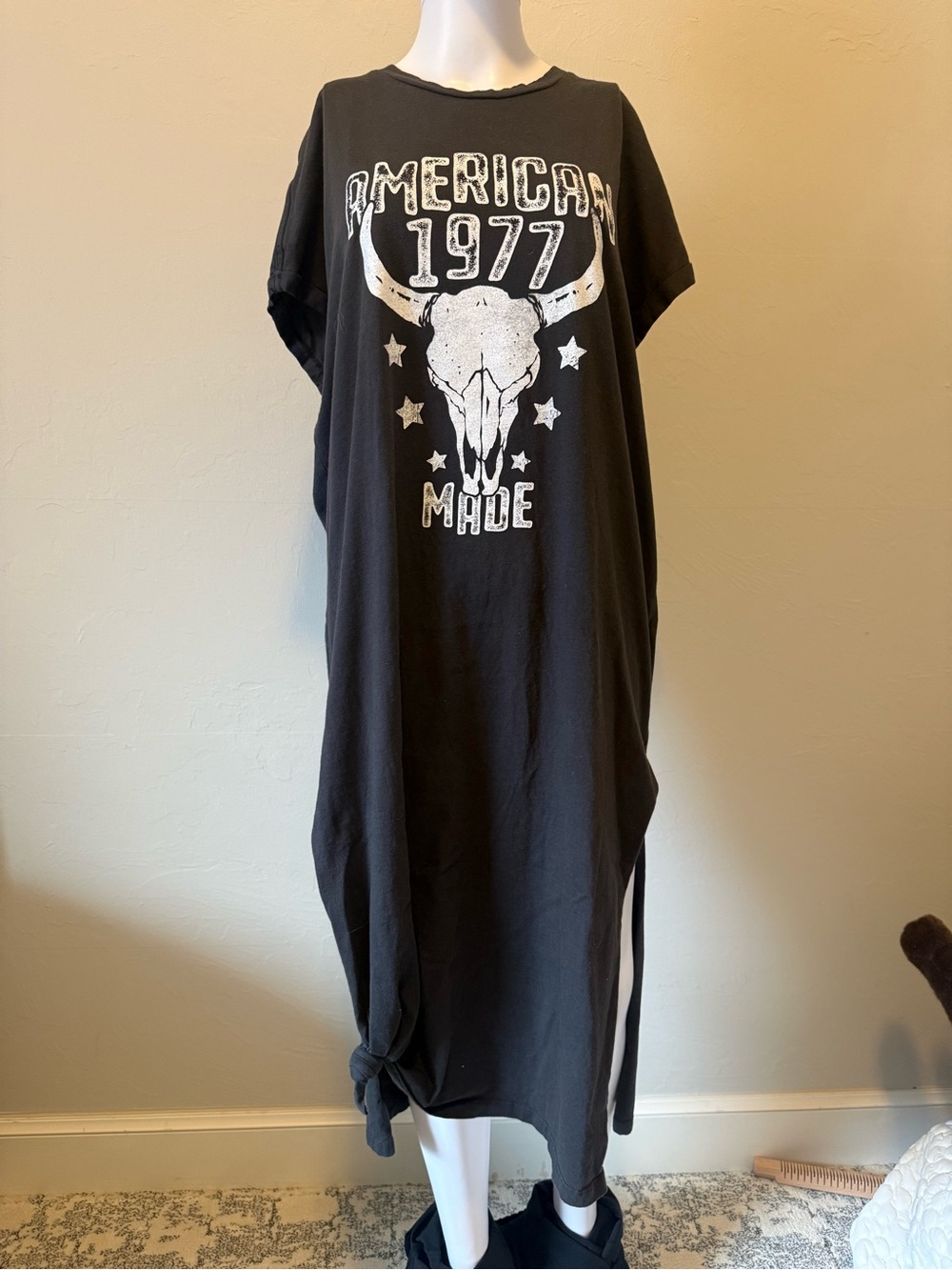 Graphic Black Tee Dress with White Skull Print